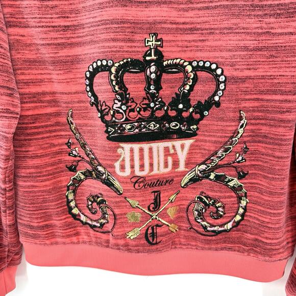 Juicy Couture Size Large Pink/Salmon Velour Zip-Up Hooded Sweatshirt Jacket Y2K - Picture 6 of 9